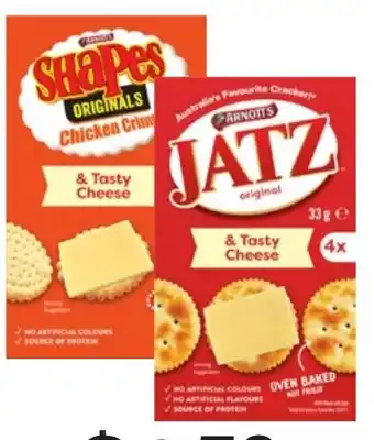 Arnotts Clix or Shapes & Tasty Cheese 30g-32g or Original Jatz and Cheese 33g