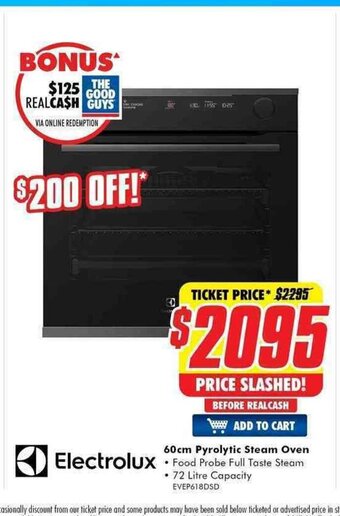 The Good Guys Electrolux - 60cm Pyrolytic Steam Oven - EVEP618DSD offer