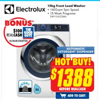 The Good Guys Electrolux - 10kg Front Load Washer - EWF1041ZDWA offer
