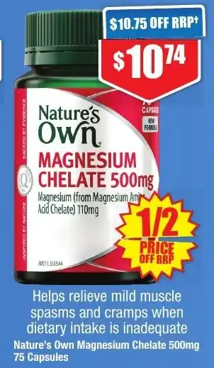 Chemist Warehouse Nature's Own Magnesium Chelate 500mg 75 Capsules offer