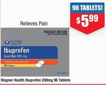 Chemist Warehouse Wagner Health Ibuprofen 200mg 96 Tablets offer