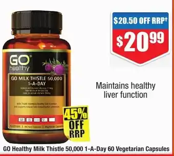 Chemist Warehouse GO Healthy Milk Thistle 50,000 1-A-Day 60 Vegetarian Capsules offer