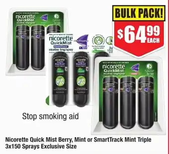 Chemist Warehouse Nicorette Quick Mist Berry, Mint or SmartTrack Mint Triple 3x150 Sprays Exclusive Size offer