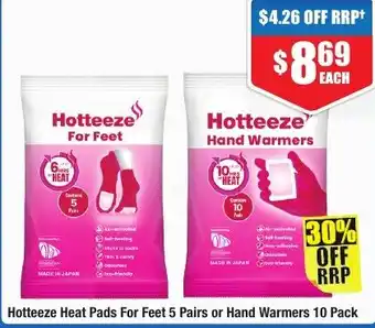 Chemist Warehouse Hotteeze Heat Pads For Feet 5 Pairs or Hand Warmers 10 Pack offer