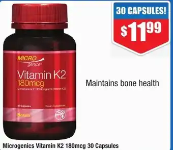 Chemist Warehouse Microgenics Vitamin K2 180mcg 30 Capsules offer