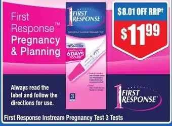 Chemist Warehouse First Response Instream Pregnancy Test 3 Tests offer