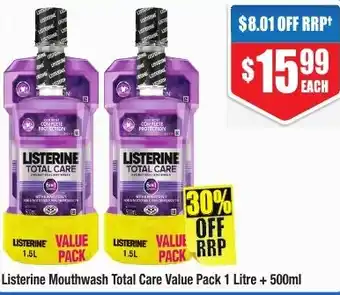 Chemist Warehouse Listerine Mouthwash Total Care Value Pack 1 Litre + 500ml offer