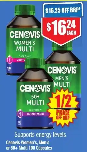 Chemist Warehouse Cenovis Women's, Men's or 50+ Multi 100 Capsules offer