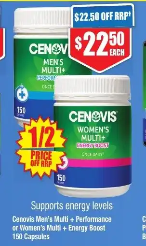 Chemist Warehouse Cenovis Once Daily Men's Multi + Performance or Women's Multi + Energy Boost 50 Capsules offer
