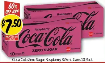 NQR Coca Cola Zero Sugar Raspberry 375mL Cans 10 Pack offer