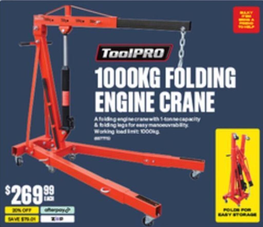 1000KG FOLDING ENGINE CRANE offer at SuperCheap Auto