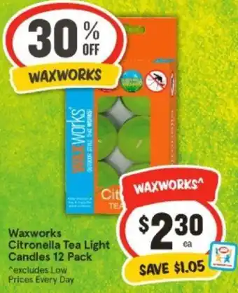 IGA Waxworks Citronella Tea Light Candles 12 Pack offer