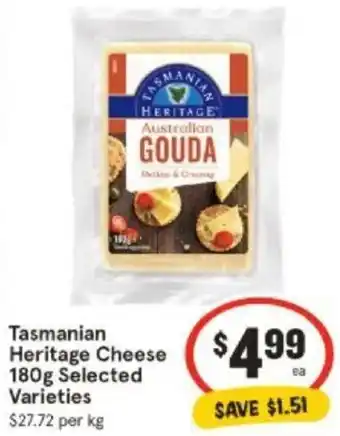IGA Tasmanian Heritage Cheese 180g Selected Varieties offer