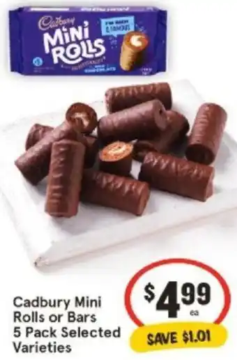 IGA Cadbury Mini Rolls or Bars 5 Pack Selected Varieties offer