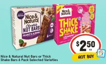 IGA Nice & Natural Nut Bars or Thick Shake Bars 6 Pack Selected Varieties offer