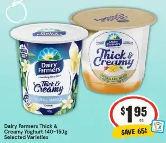 IGA Dairy Farmers Thick & Creamy Yoghurt 140-150g Selected Varieties offer