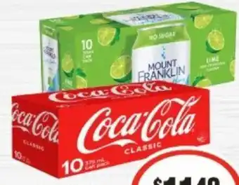 IGA Coca-Cola, Sprite, Fanta or Mount Franklin 10x375mL Selected Varieties offer