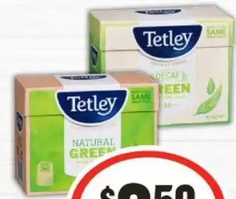 IGA Tetley Natural Green or Decaf Green Tea Bags 50 Pack offer