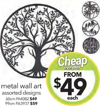Cheap as Chips metal wall art assorted designs offer