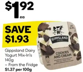 Woolworths Gippsland Dairy Yogurt Mix-In's 140g offer
