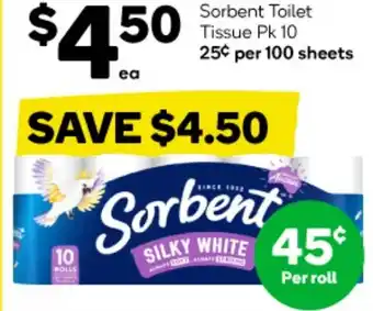 Woolworths Sorbent Toilet Tissue Pk 10 offer