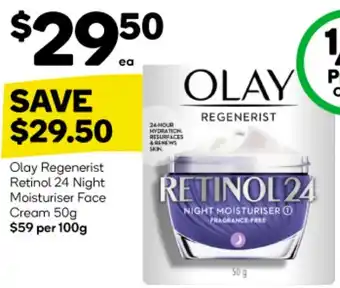 Woolworths Olay Regenerist Retinol 24 Night Moisturiser Face Cream 50g offer