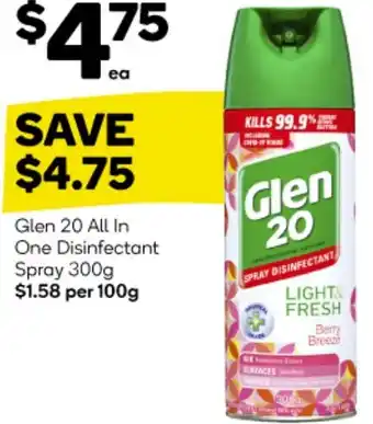 Woolworths Glen 20 All In One Disinfectant Spray 300g offer