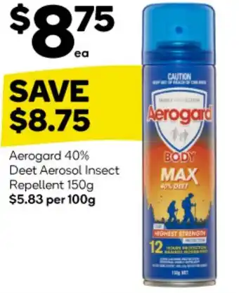 Woolworths Aerogard 40% Deet Aerosol Insect Repellent 150g offer