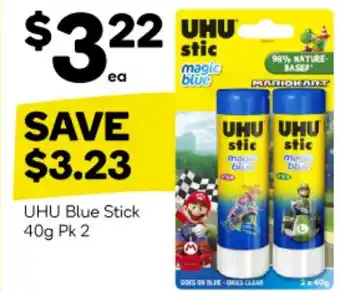 Woolworths UHU Blue Stick 40g Pk 2 offer