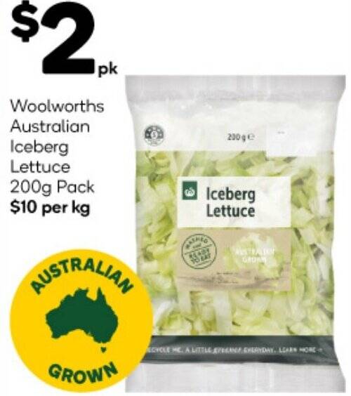 Woolworths Australian Iceberg Lettuce 200g Pack offer at Woolworths