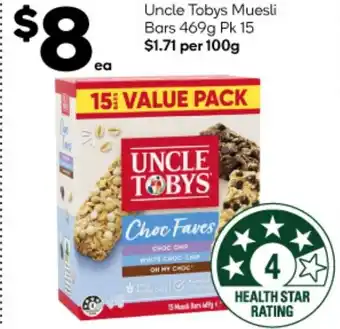 Woolworths Uncle Tobys Muesli Bars 469g Pk 15 offer