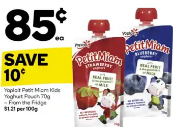 Woolworths Yoplait Petit Miam Kids Yoghurt Pouch 70g offer