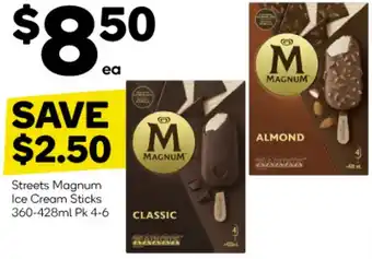 Woolworths Streets Magnum Ice Cream Sticks 360-428ml Pk 4-6 offer