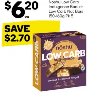 Woolworths Noshu Low Carb Indulgence Bars or Low Carb Nut Bars 150-160g Pk 5 offer