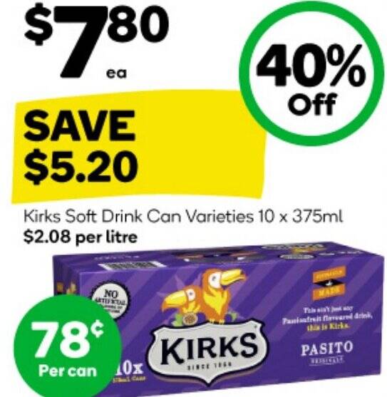 Kirks Soft Drink Can Varieties 10 x 375ml offer at Woolworths