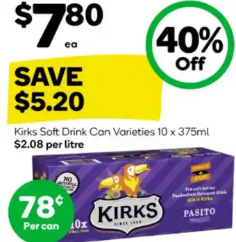 Woolworths Kirks Soft Drink Can Varieties 10 x 375ml offer