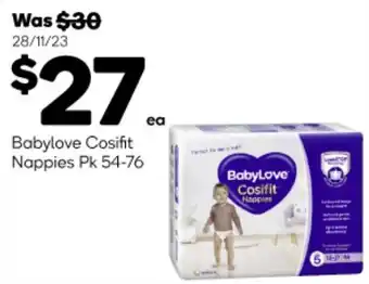Woolworths Babylove Cosifit Nappies Pk 54-76 offer