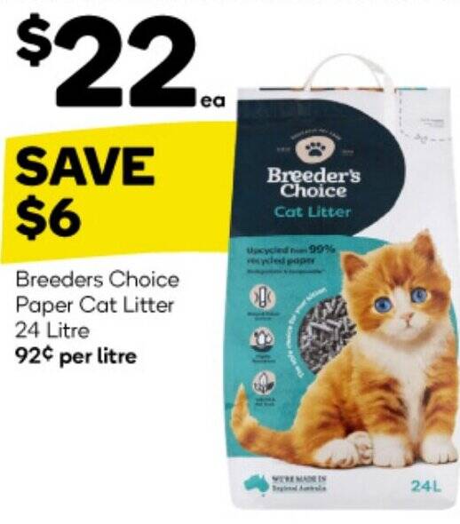 Breeders Choice Paper Cat Litter 24 Litre offer at Woolworths