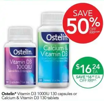 Terry White Ostelin Vitamin D3 1000IU 130 capsules or Calcium & Vitamin D3 130 tablets offer