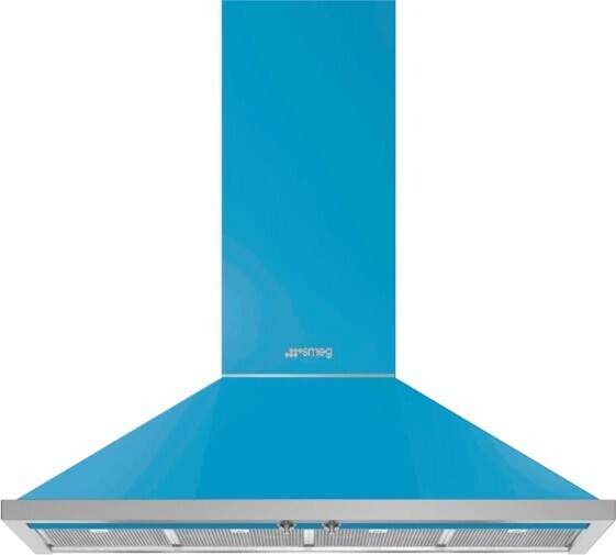 Smeg 120cm Portofino Canopy Rangehood Turquoise offer at The Good Guys