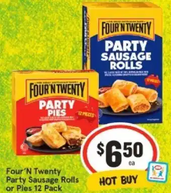 IGA Four'N Twenty Party Sausage Rolls or Pies 12 Pack offer