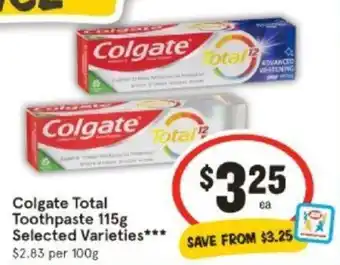 IGA Colgate Total Toothpaste 115g Selected Varieties offer