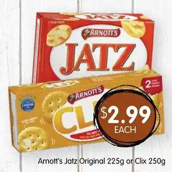 Spudshed Arnott's Jatz Original 225g or Clix 250g offer