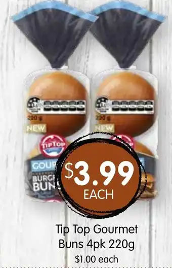 Tip Top Gourmet Buns 4pk 220g