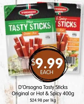 Spudshed D'Orsogna Tasty Sticks Original or Hot & Spicy 400g offer
