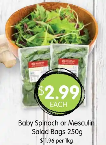 Spudshed Baby Spinach or Mesculin Salad Bags 250g offer