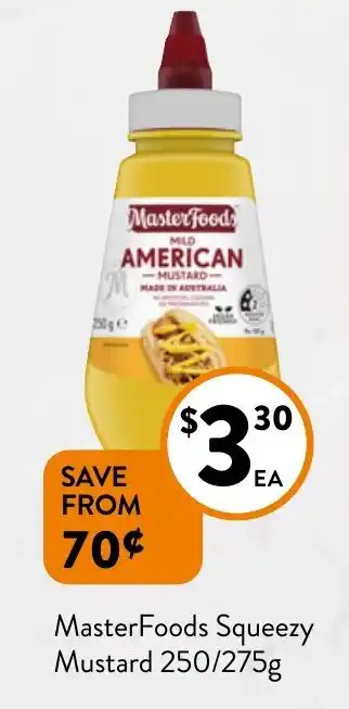 Foodworks MasterFoods Squeezy Mustard 250/275g offer