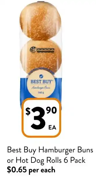 Foodworks Best Buy Hamburger Buns or Hot Dog Rolls 6 Pack offer