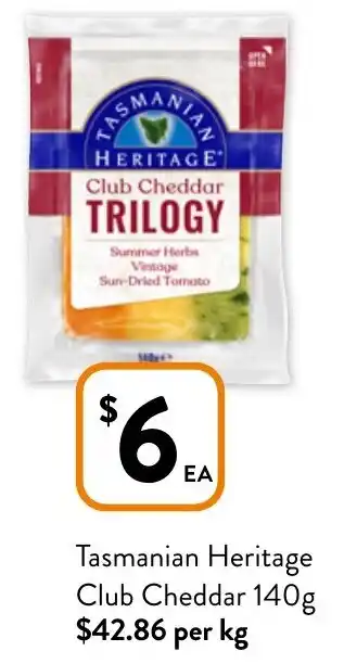 Foodworks Tasmanian Heritage Club Cheddar 140g offer