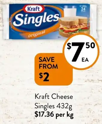 Foodworks Kraft Cheese Singles 432g offer